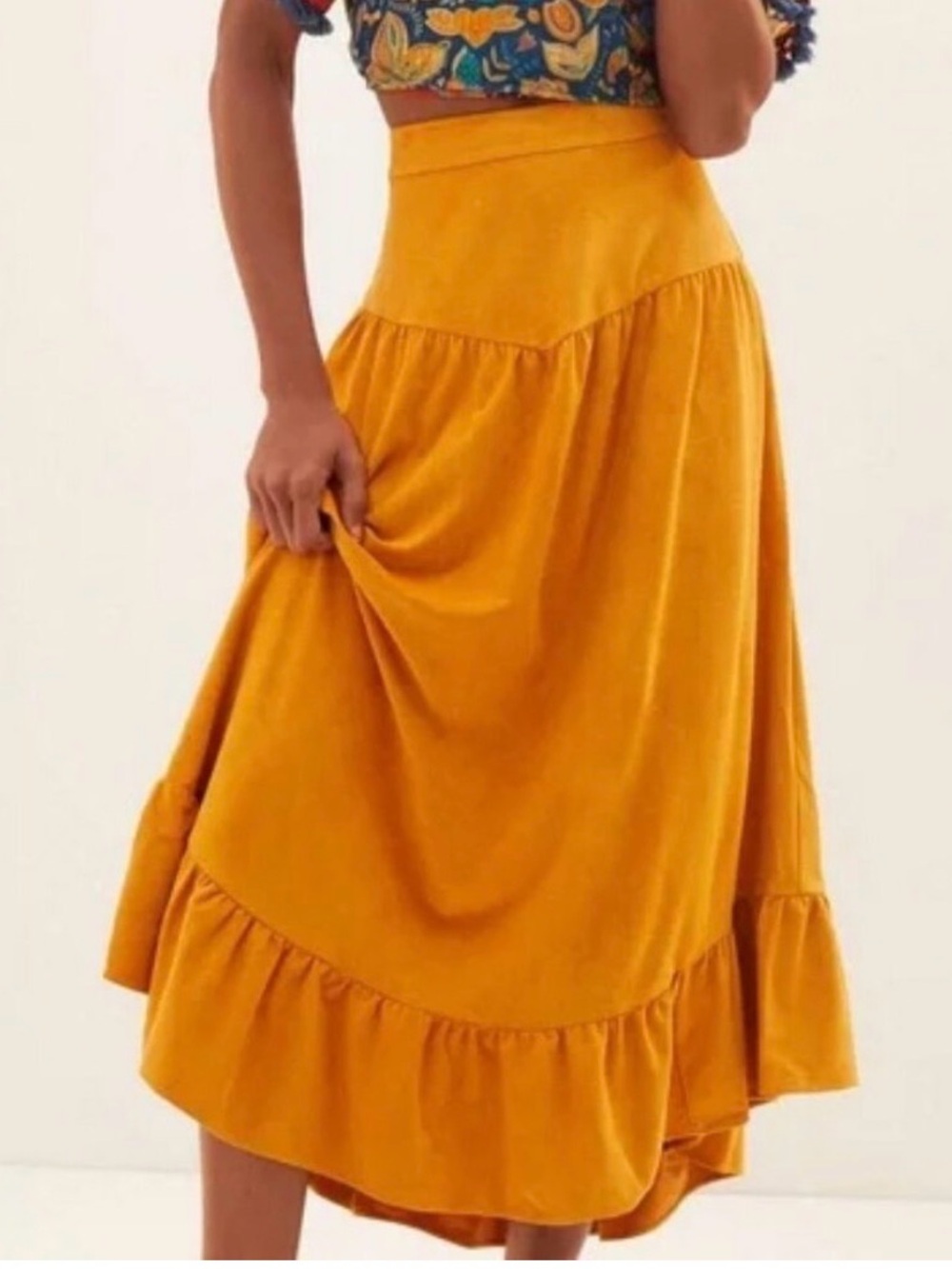 Anthropologie Golden Mustard Ruffle High-Low Skirt - Picture 3 of 3